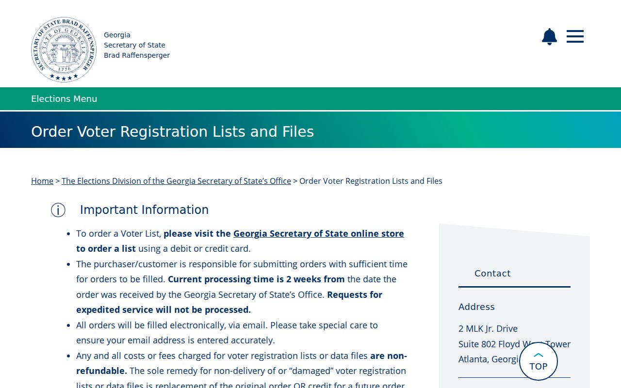 Stockbridge voter registration records and Georgia voter-list order instructions
