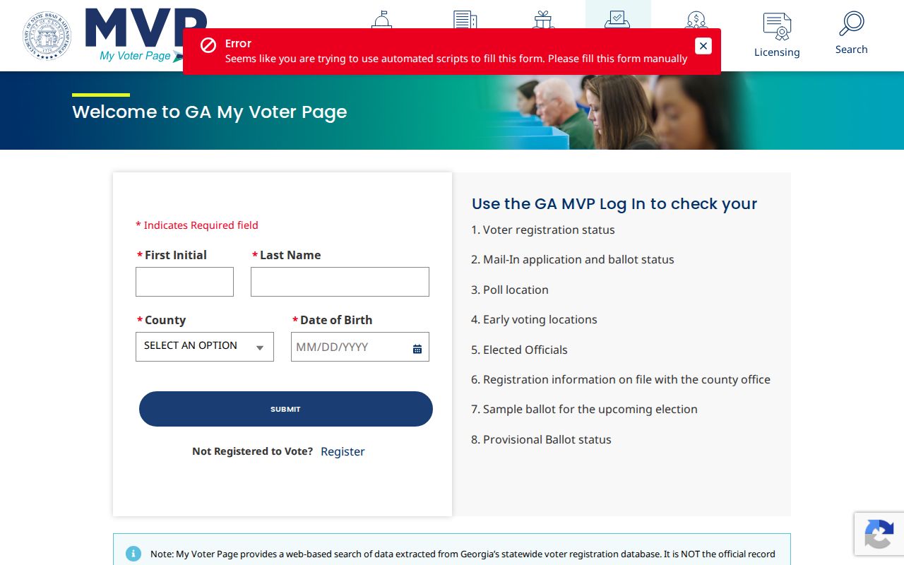 Stockbridge voter registration records lookup on Georgia My Voter Page